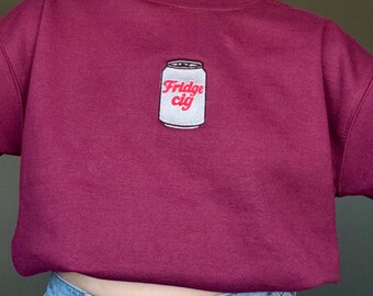 Sudadera de cuello redondo bordada con diseño de nevera y cigarrillo / Sudadera divertida con diseño de lata de refresco / Regalo original