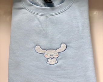 Geborduurde kaneelrol puppy ronde hals | Kawaii-hondensweater | Leuk, gezellig esthetisch cadeau