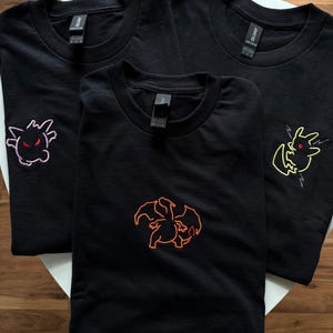 Embroidered Neon Outline Cartoon T-Shirt | Choose Your Character | Gamer Aesthetic Fan Gift