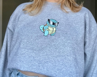 Geborduurde Cool Turtle Squad-ronde hals | Leuke zonnebril met schildpadsweater | Esthetisch cadeau voor gamer