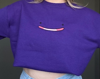 Sudadera minimalista bordada con sonrisa / Sudadera con un personaje sutil y adorable / Regalo estético para gamers