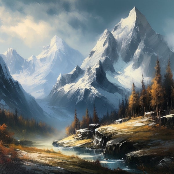 Majestic Mountain Range Oil Painting