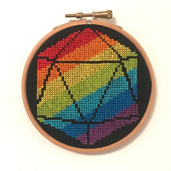 Rainbow D20 cross stitch kit