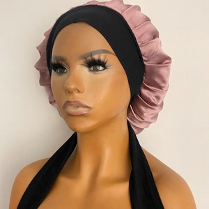 100 % Mulberry Silk Hair bonnet Pure Organic Silk Caps 22MM with long bamboo Tie. Best silk bonnet Protect your hair from damage image 3