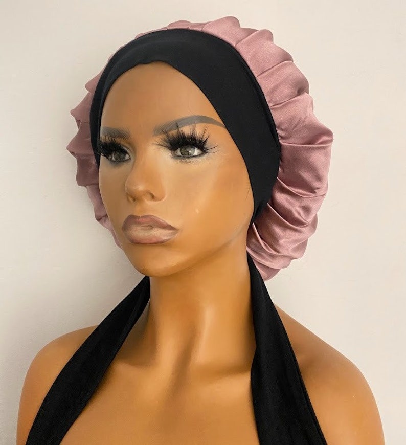 100 % Mulberry Silk Hair bonnet Pure Organic Silk Caps 22MM with long bamboo Tie. Best silk bonnet Protect your hair from damage image 3