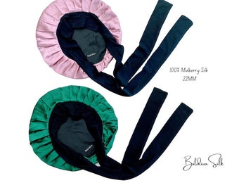 Double Layer Silk Hair Bonnet 100% Mulberry | Silk Sleep Cap | Reversible | Handmade Hair Care Silk cap| Protects your hair from damage