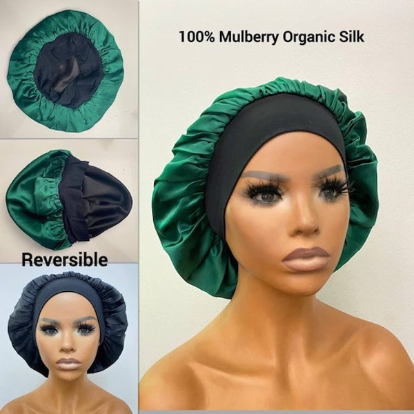Double layer 100 % Mulberry Silk Hair bonnet | Organic silk Caps 22MM | with soft stretchy band| Reversible bonnet |protect hair from damage