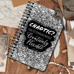 Spiral Notebook Chaotic Print  5.5″ × 8.5″ 100 Blank Pages Soft Cover