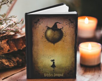 Customized Witch's Personal Journal, Personalized Journal, Hardcover Diary, Vintage Witch Design Journal, Diary for the Witchy Girl, Gift