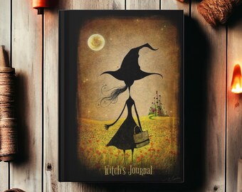 Personalized Journal, Customized Witch's Personal Journal, Hardcover Diary, Vintage Witch Design Journal, Diary for the Witchy Girl, Gift