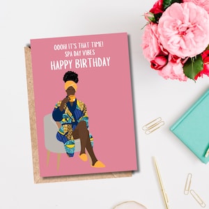 Ambiance de journée au spa | Worldly - Carte d'anniversaire AfroTouch Design