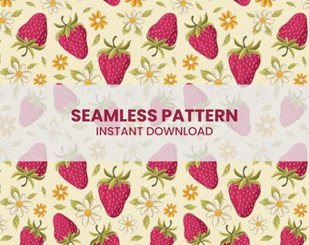 Strawberry Pattern | Cottagecore Seamless Print | Background (Digital Download)