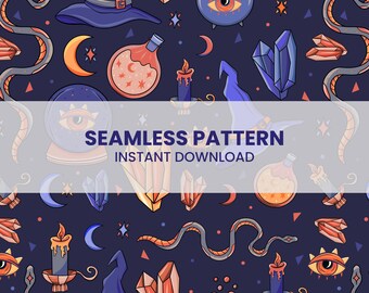 Witchcraft Seamless Pattern | Occult Celestial Design (PNG)