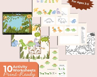 Dinosaur Kids Restaurant Activity Pack, Printable Prehistoric Fun for Toddlers & Preschoolers (Ages 3-5)