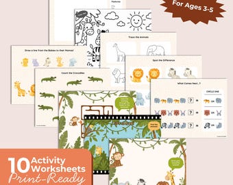 Wild Animal Kids Restaurant Activity Pack, Printable Safari Fun for Toddlers & Preschoolers (Ages 3-5)