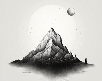 Illustration de Lonely Mountain au crayon en noir et blanc