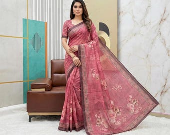 女性用のかわいいピンクのサリー、インドのウェディングパーティー