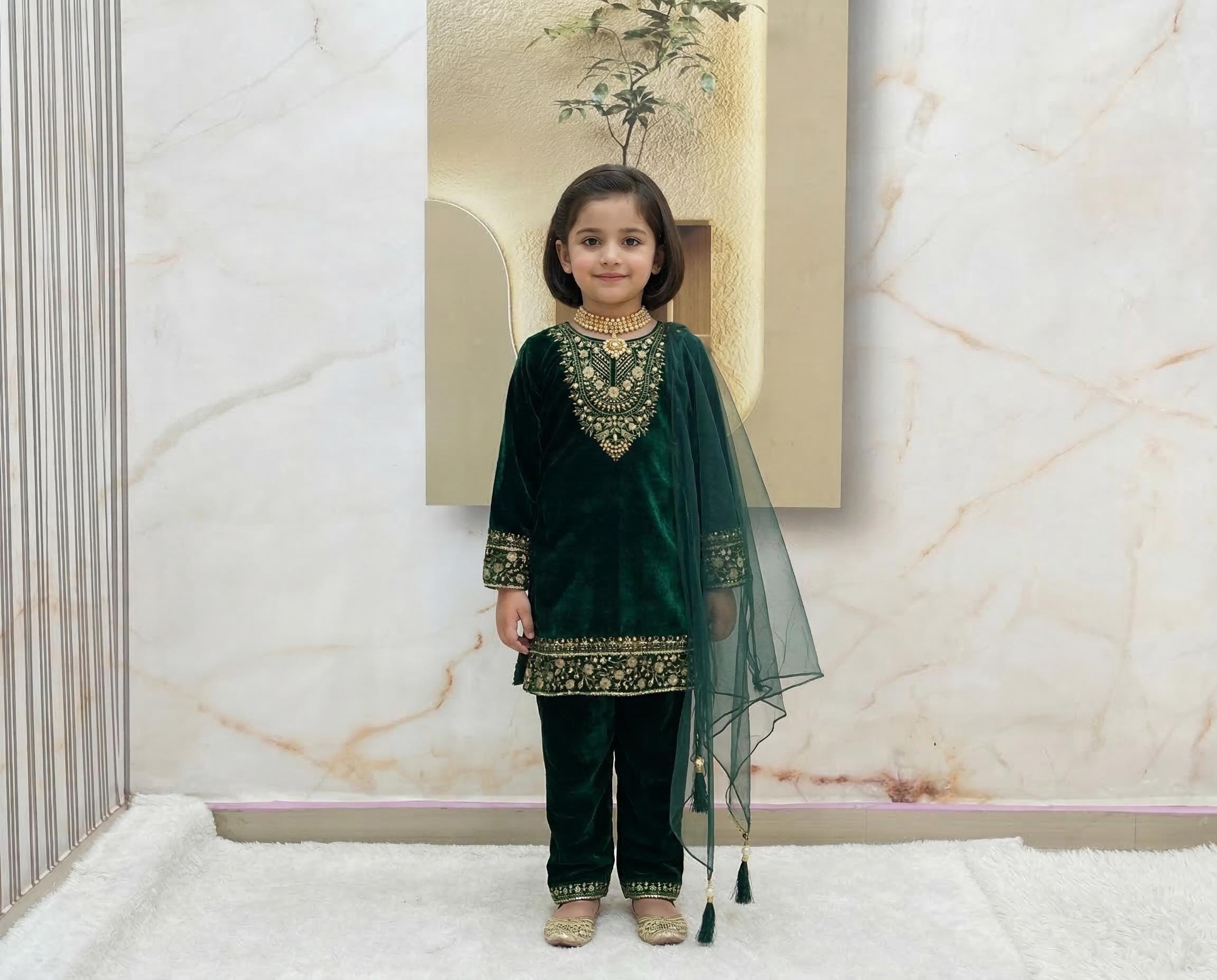 green slip for under dress 3 Piece Embroidered Velvet Suit – Maria.B. Designs (AE)