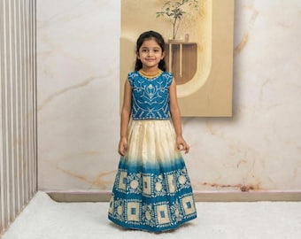 Blue Kids Lehenga Choli Indian Traditional Girls Party Wear Ethnic Dress With Matching Dupatta