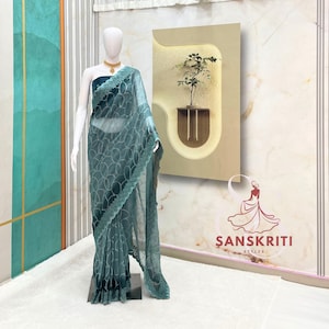 Partywear Saree for women USA Sequins Embroidered Saree Fancy Saree Designer Saree, Party Wear Saree, Wedding Wear Saree Indian dress