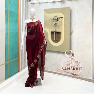 Super Hot Red Saree Space Silk saree with Beautiful Katdana Work Indian party wear sari blouse Wedding Function Wear saree Indian Saree