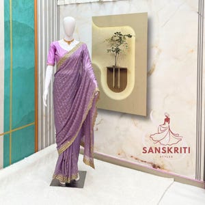 Trending Lavender Saree for women Sequence Saree Ready to Wear saree Indian Wedding Dress Soft Georgette Saree with Stitched Blouse