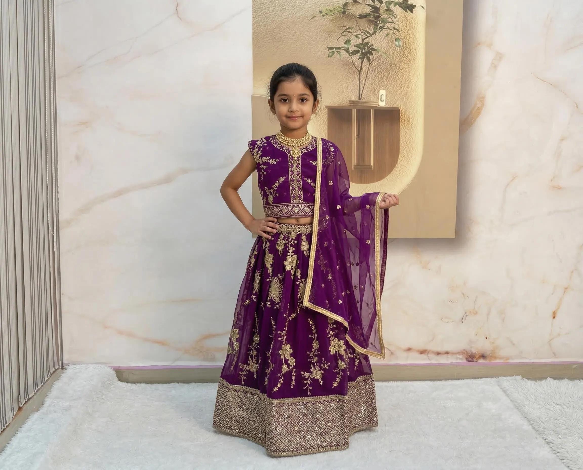 Purple Kids Lehenga Choli for Girls - Indian Ethnic Wear for Weddings, Festivals & Bollywood Parties - Traditional Ready to Wear