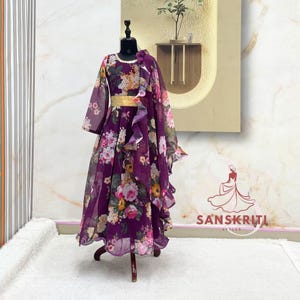 Floral Anarkali gown For kids girls Indian Kids Dress Baby Girls Ethnic readymade Gown With Belt Party wear gown for kids baby gown