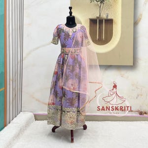 Floral Kids Gown for girls Sequins Embroidery Gown Indian Kids dress Wedding Kids Anarkali Readymade Kids Dresses, Designer Suits For Kids
