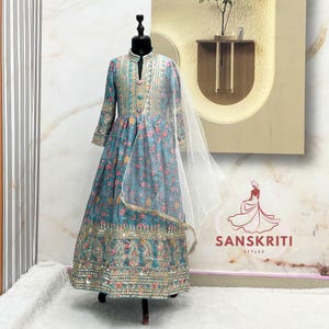 Floral Kids Gown for girls Sequins Embroidery Gown Indian Kids dress Wedding Kids Anarkali Readymade Kids Dresses, Designer Suits For Kids