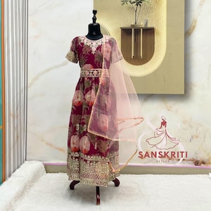 Floral Kids Gown for girls Sequins Embroidery Gown Indian Kids dress Wedding Kids Anarkali Readymade Kids Dresses, Designer Suits For Kids