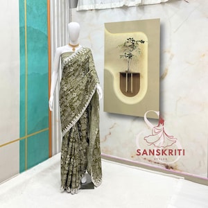 Beautiful Chinnon Silk Saree for Wedding Reception festival saree mehendi green sequin saree for USA Women Designer Saree Coding Sequins