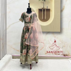 Floral Kids Gown for girls Sequins Embroidery Gown Indian Kids dress Wedding Kids Anarkali Readymade Kids Dresses, Designer Suits For Kids
