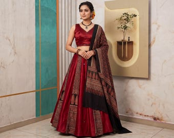 Navratri Chaniya Choli, Gaji Silk Lehenga for Garba, Maroon Mirror Work Lehenga, Gujarati Traditional Dress, Indian Festive Outfit