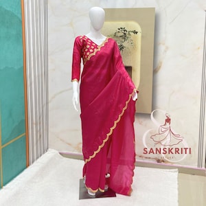 indian Designer Pink Saree for women Gold Crush Wedding sari Ready to wear saree Pre pleated saree with stitched blouse bollywood saree