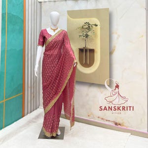 Trending Dark Pink Saree for women Sequence Saree Ready to Wear saree Indian Wedding Dress Soft Georgette Saree with Stitched Blouse