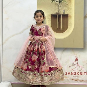 Floral Kids Gown for girls Sequins Embroidery Gown Indian Kids dress Wedding Kids Anarkali Readymade Kids Dresses, Designer Suits For Kids
