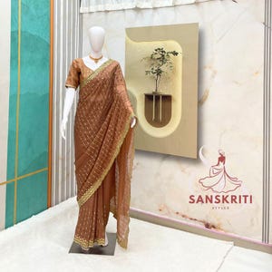 Trending Brown Saree for women Sequence Saree Ready to Wear saree Indian Wedding Dress Soft Georgette Saree with Stitched Blouse