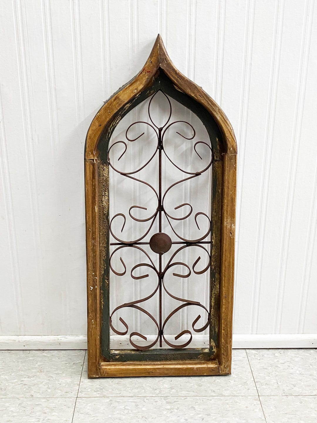 Rustic Wood and Rusty Metal Decorative Church Gothic Window Frame With ...