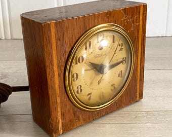 Vintage Alarm Clock, 1940's Alarm Clock, Red Alarm Clock, Wooden