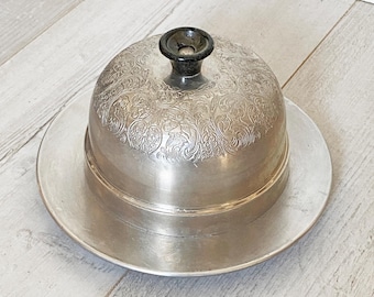 Vintage Silver Plated Butter Dish with Carved Lid
