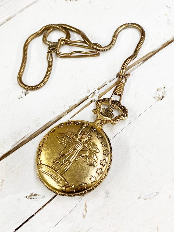 Vintage GENEVA Quartz Pocket Watch With 1886-1986 Statue of