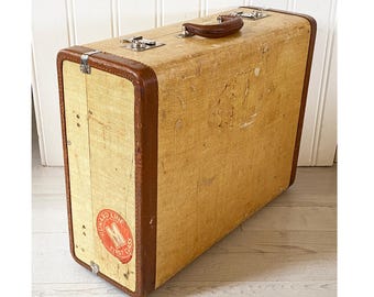 Vintage 1940's Langmuir Miralite Luggage Suitcase with Cunard Line Sticker