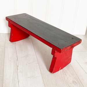 Small Vintage Wooden &quot;Rocking&quot; Bench Painted Red and Black Primitive Rustic Decor