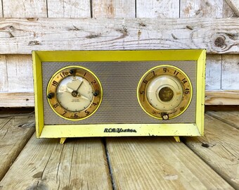 Vintage 1950's RCA Victor C-503 Clock Radio Yellow Mid Century Decor