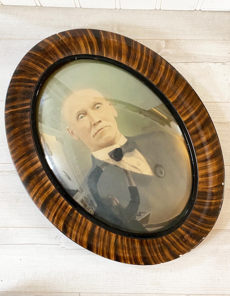 Antique Tiger Wood Oval Frame, Convex Glass Victorian Portrait - Etsy