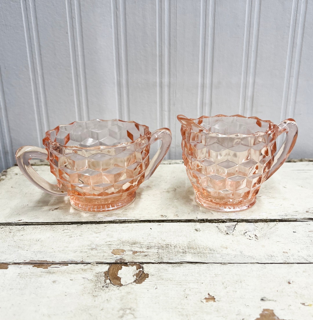 Pink Depression Glass Creamer And Sugar