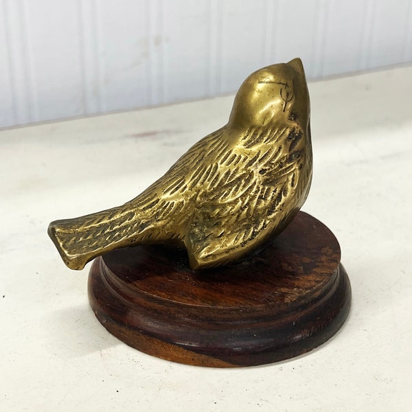 Vintage Brass Bird on Wood Figurine