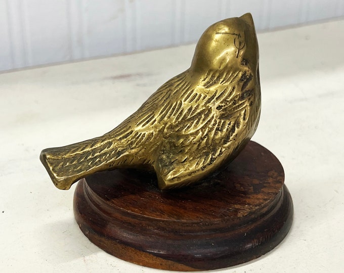 Vintage Brass Bird on Wood Figurine