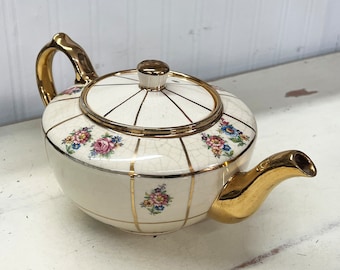 Vintage Sudlow Burslem Teapot with Gold Accents
